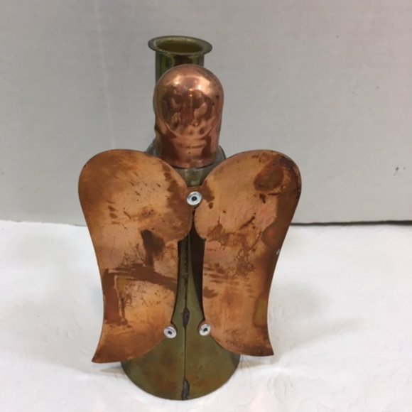 Brass Copper Angel Single Candle Holder Christmas 6" Vintage - Picture 12 of 14